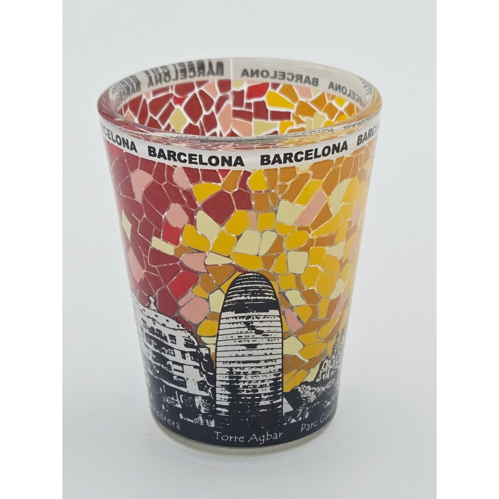 Barcelona Spain Souvenir Shot Glass Mosaic Landmark Sagrada Familia Casa Batllo